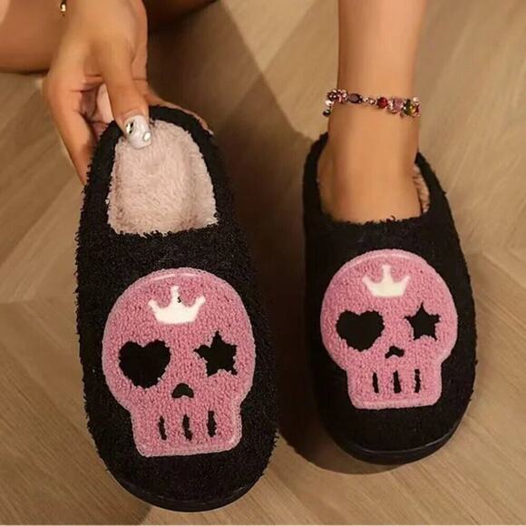 2/$30 NEW Pink Skull Slippers - Picture 1 of 10